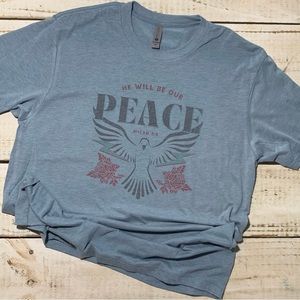 “He will be our peace. Micah 5:5” blue t-shirt M Next Level